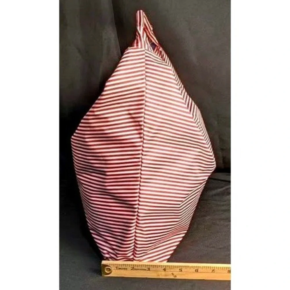 NWOT~Lancome Nautical Red/White Striped Hobo Tote Bag~Summer Beach ~ Zip Closure